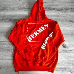 Cloney L'Orange Hermes Red Orange White Cotton Fleece Hoodie Sweatshirt Small S